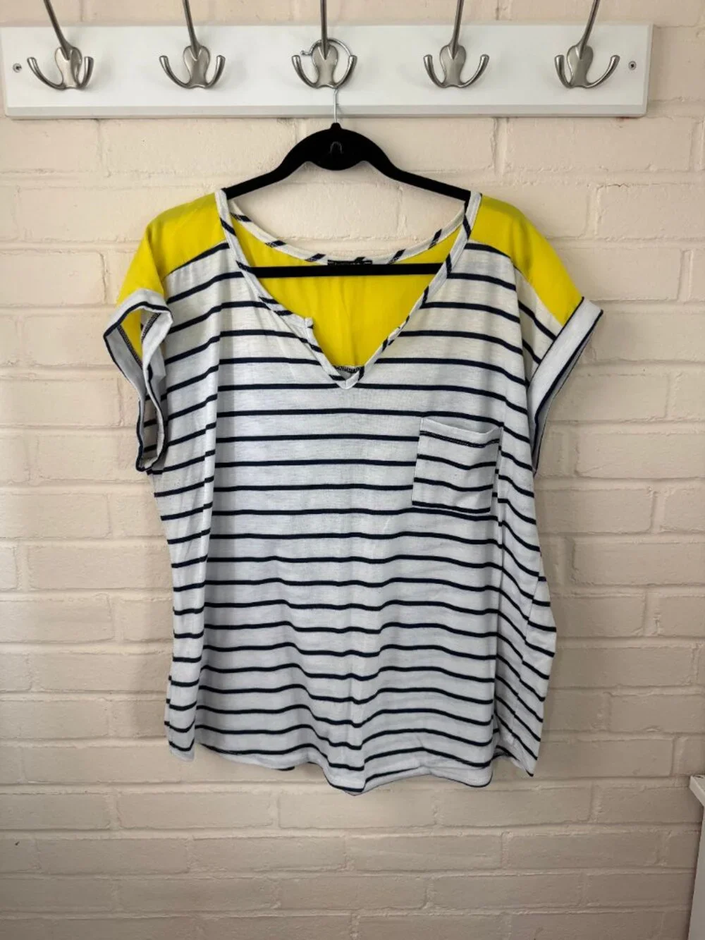 Papermoon | Colorblock Knit Top | Striped | White Blue Yellow | 1X - Picture 4 of 10